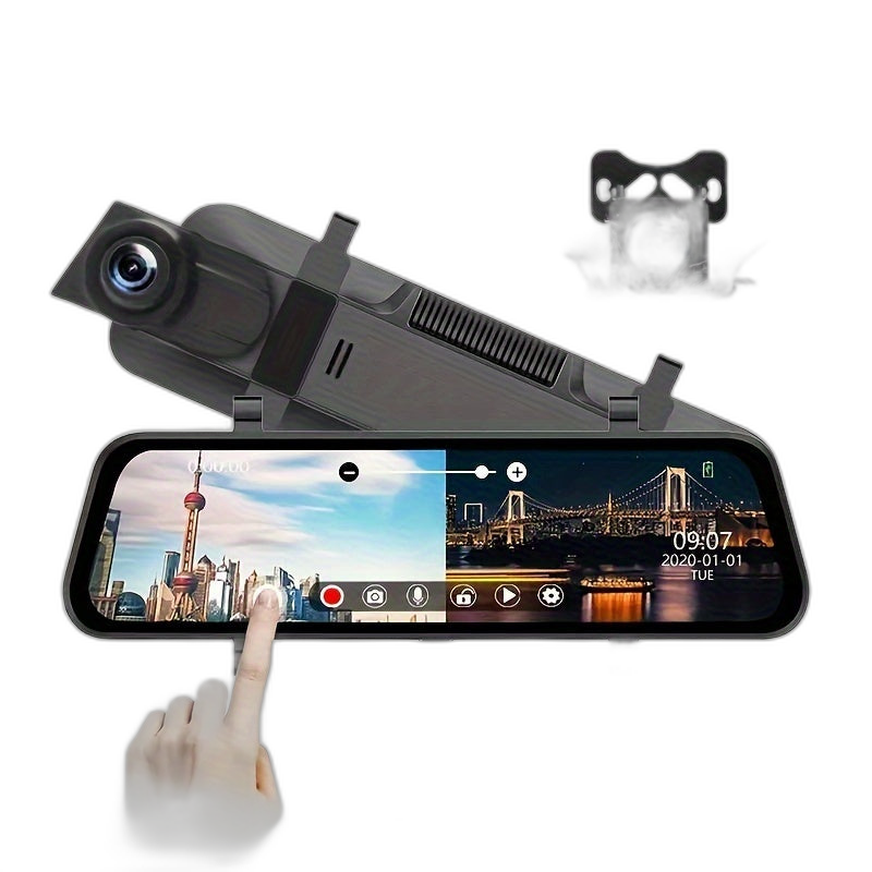 1080p HD Mirror Dash Cam مع شاشة تعمل باللمس وكاميرا الرؤية الخلفية