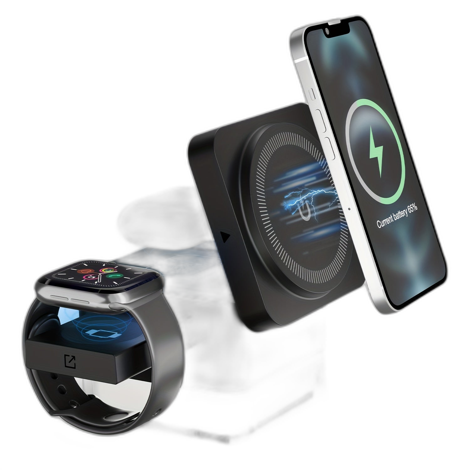 15W قابلة للطي 3 في 1 كتلة الشحن اللاسلكية-متوافقة مع iPhone 12-15، IWATCH & AIRPODS-TJR9W1C