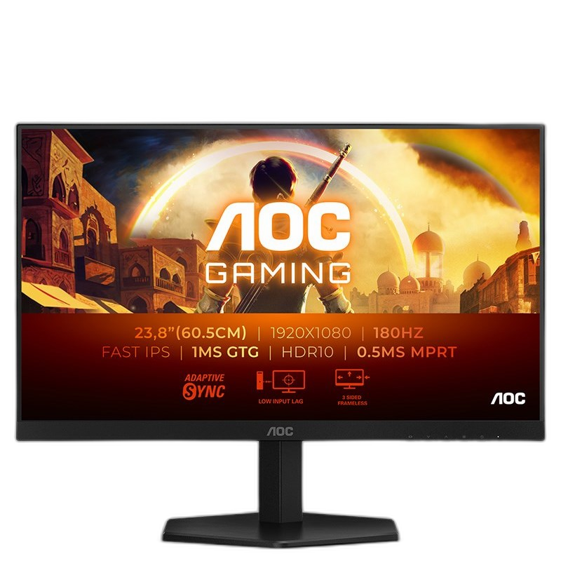 شاشة ألعاب AOC 24G42E مقاس 24 بوصة FHD، بتردد 180 هرتز، وزمن استجابة 0.5 مللي ثانية، ومنفذ HDMI 2.0، ولوحة IPS