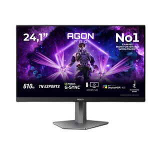 شاشة ألعاب AOC AGON فائقة السرعة مقاس 24 بوصة بتقنية TN ودقة FHD 610 هرتز وزمن استجابة 0.5 مللي ثانية ومنفذ HDMI 2.1 وتقنية HDR400، مصممة خصيصًا للألعاب الإلكترونية.