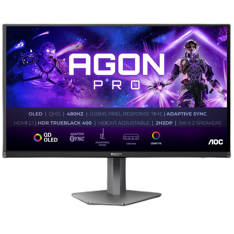 شاشة ألعاب AOC AGON PRO، مقاس 27 بوصة، QHD، معدل تحديث 480 هرتز، زمن استجابة 0.03 مللي ثانية، HDMI 2.1، OLED