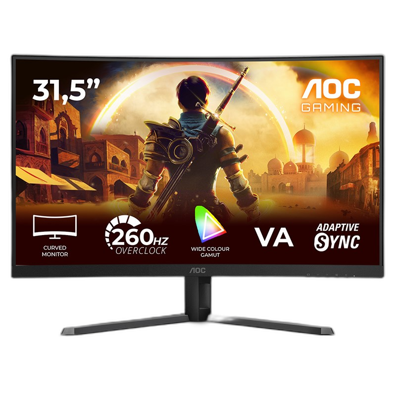 ايه أو سي شاشة الألعاب المنحنية C32G42ZE بحجم 32 بوصة FHD، 260 هرتز، 0.3 مللي ثانية، HDMI 2.0، VA