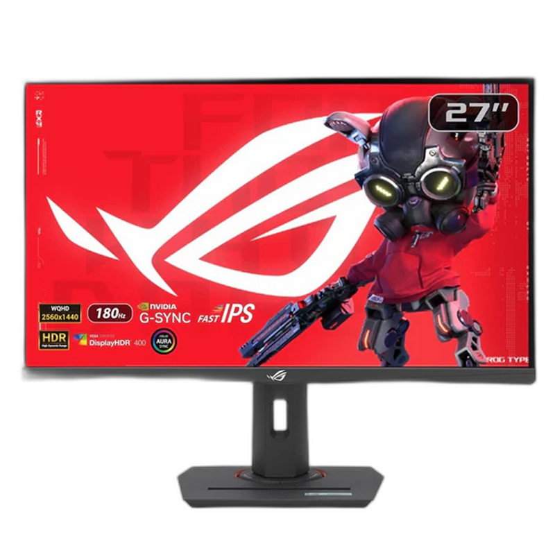 اسوس شاشة الألعاب روج ستريكس XG27ACG مقاس 27 بوصة بتقنية كيو اتش دى اى بى اس سريع، بمعدل تحديث 180 هرتز، وسرعة استجابة 1 مللي ثانية، وتقنية ايه ام دي فري سينك، وتقنية جي سينك