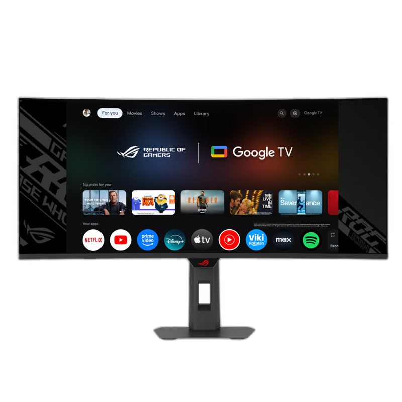 أسوس شاشة الألعاب المنحنية روج ستريكس XG34WCDMTG مقاس 34 بوصة، بدقة WQHD، بمعدل تحديث 240 هرتز، وزمن استجابة 0.03 مللي ثانية، تدعم HDMI 2.1، بتقنية QD OLED