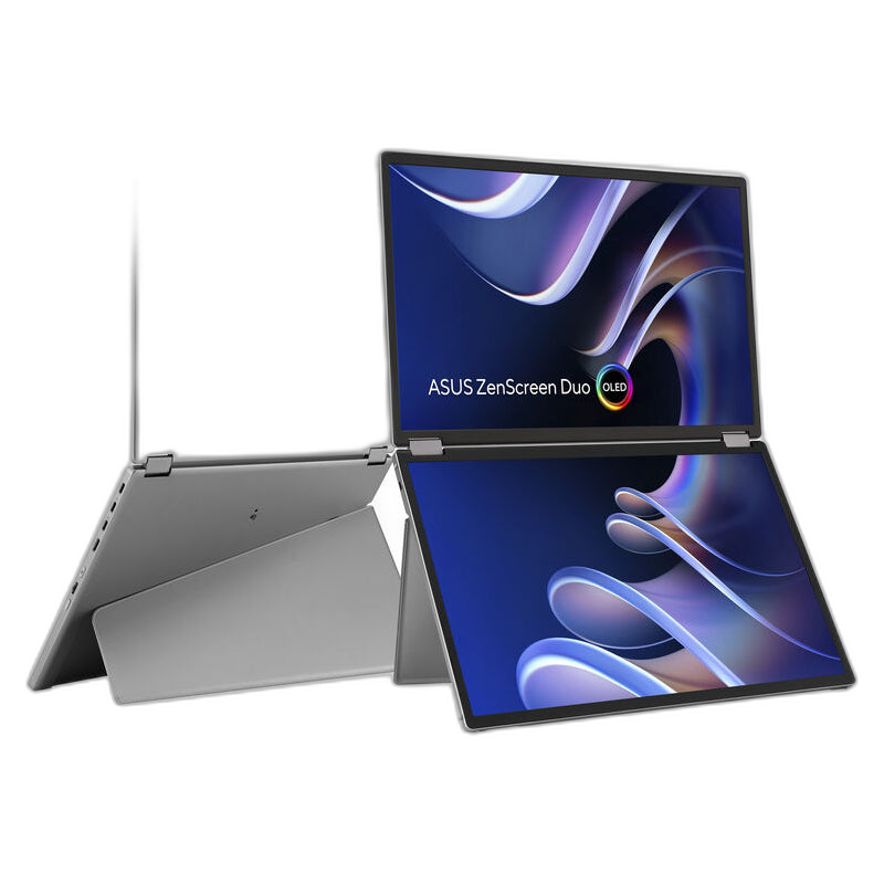 شاشة محمولة أسوس زين سكرين ديو مزدوجة مقاس 14 بوصة - شاشتا OLED بدقة WUXGA / قابلة للطي بزاوية 360° / زمن استجابة 1 مللي ثانية / معدل تحديث 60 هرتز / Mini HDMI / USB Type