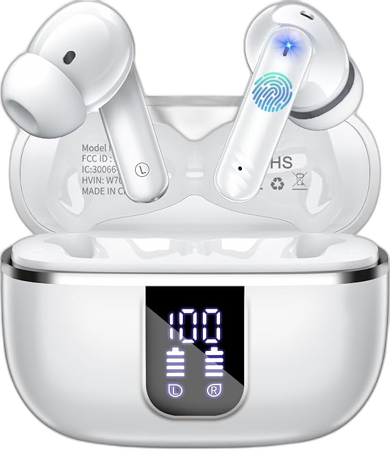 Bluetooth Headphones, Wireless Bluetooth 5.3 HiFi Stereo Headphones with 4 Noise Cancelling Mics