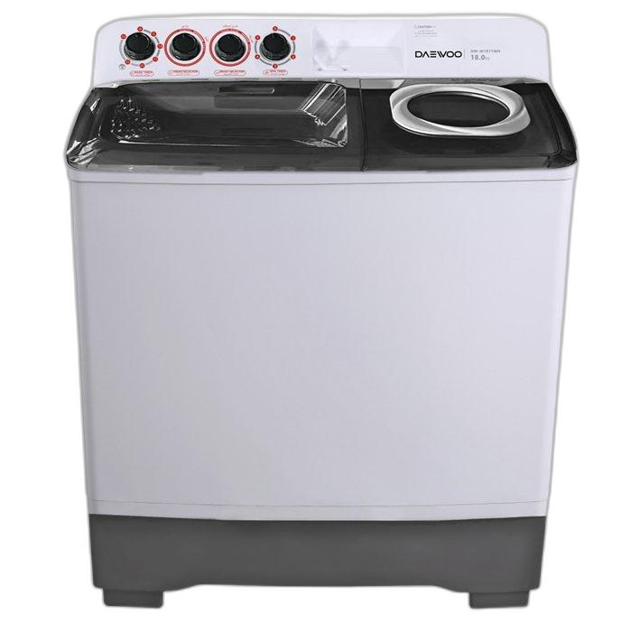 غسالة دايو ذات حوضين، سعة غسيل 18 كجم، سعة عصر 10 كجم، DW-W1871WHU