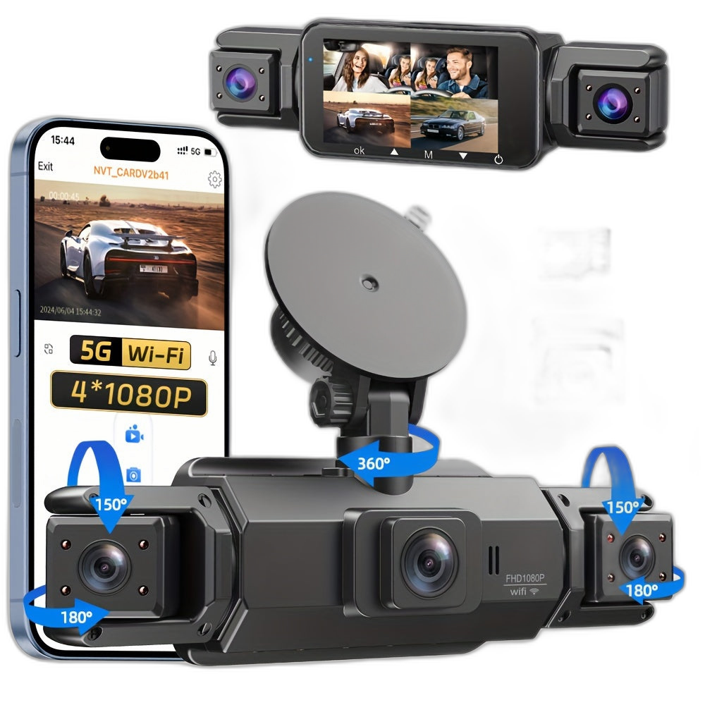 FOXGOD 4-Channel Dash Cam with WiFi, Night Vision, and Loop Recording - TJR5L3B