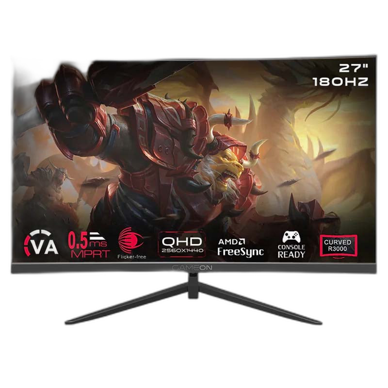 GameOn GOC27Q180VA 27" QHD, 180 Hz, MPRT 0.5 ms, HDMI 2.1, VA Panel Curved Gaming Monitor