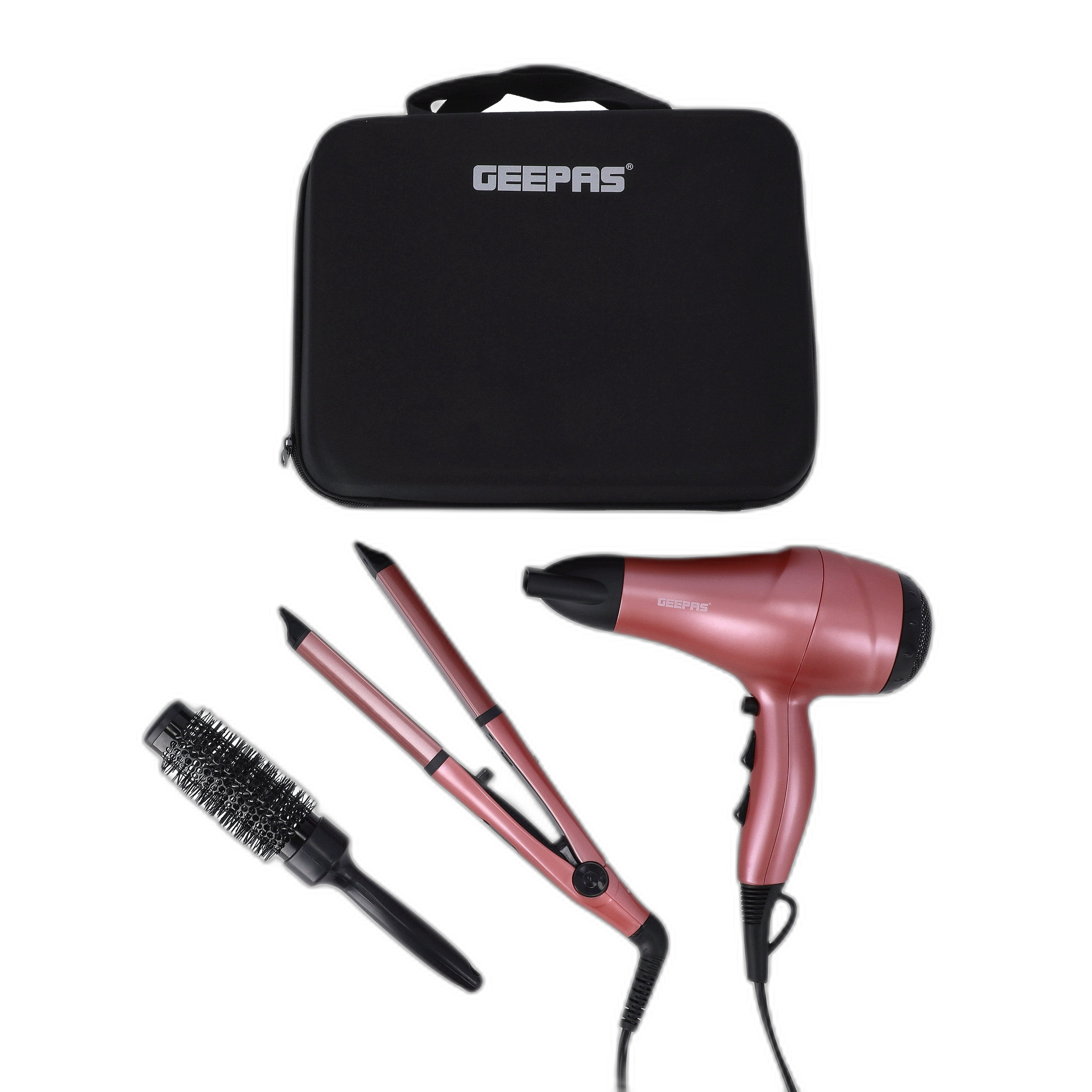 Geepas 4-in-1 Hair Styling Kit – 2000W | Ceramic Plates | 360° Swivel Cord