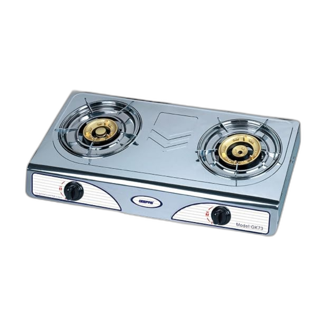 Geepas Stainless Steel 2 Burner Gas Stove with Auto Ignition