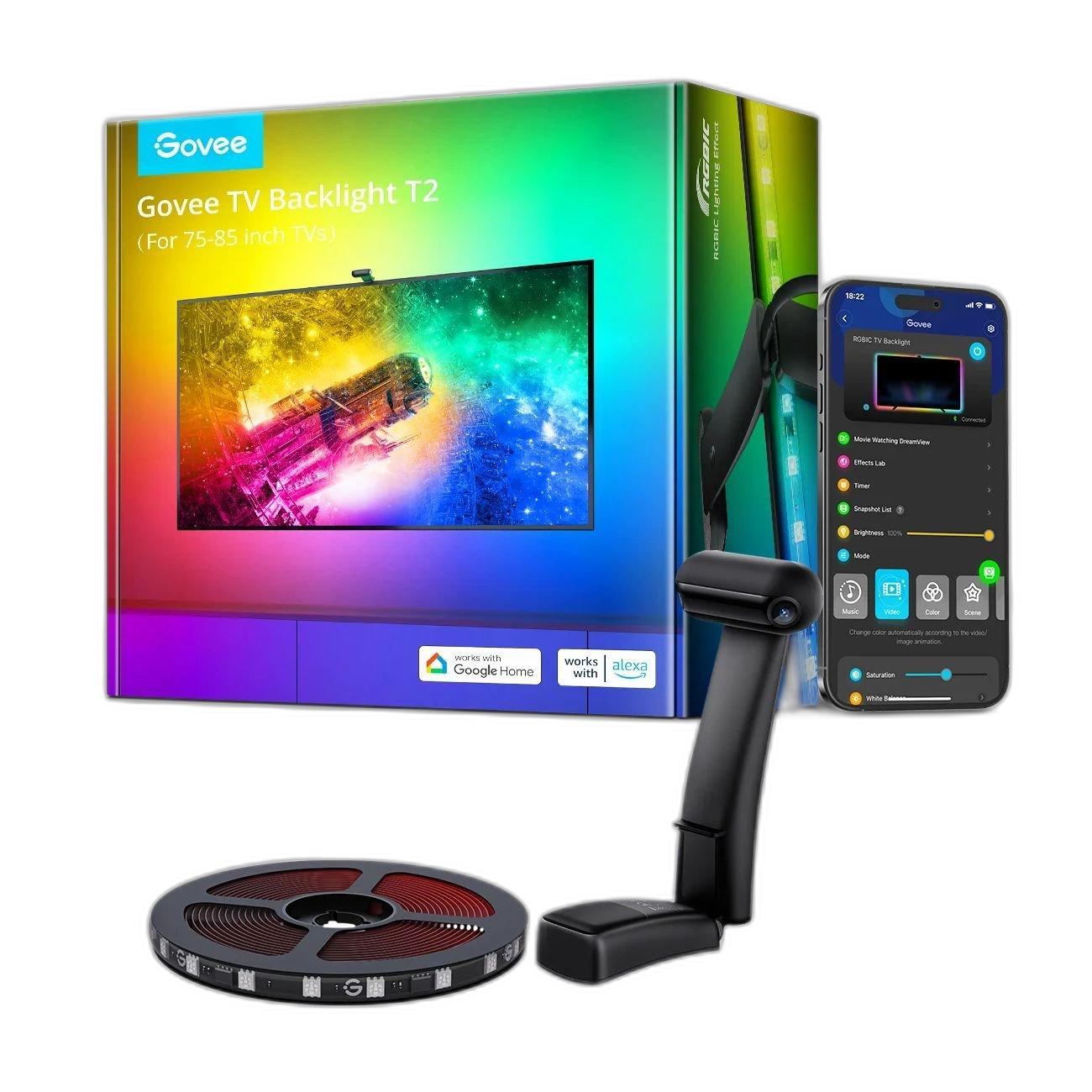 إضاءة خلفية تلفاز جوفي إنفيسوال تي 2، LED RGBIC، من 75 إلى 85 بوصة، H605C212