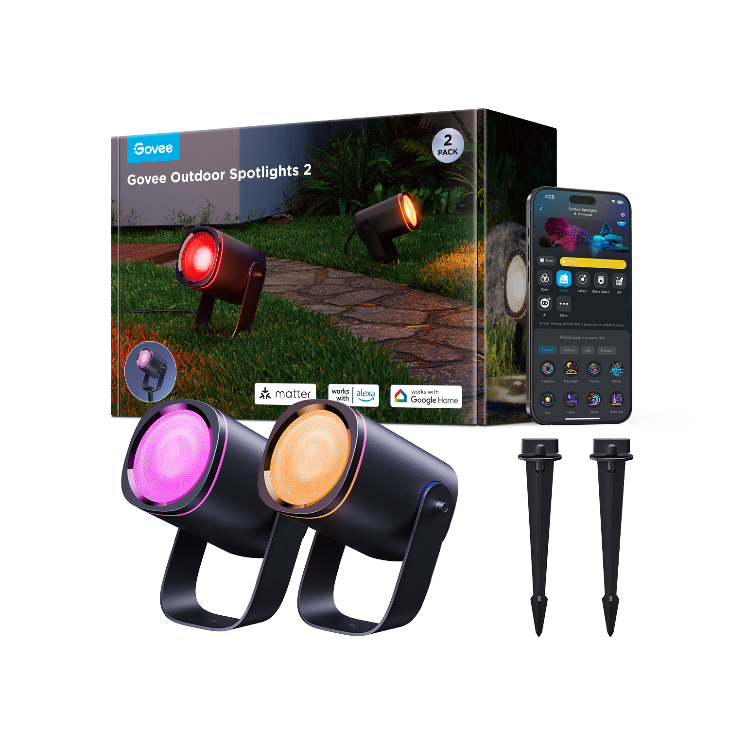 Govee RGBICWW Outdoor Spotlights (2 Pack) - H7093