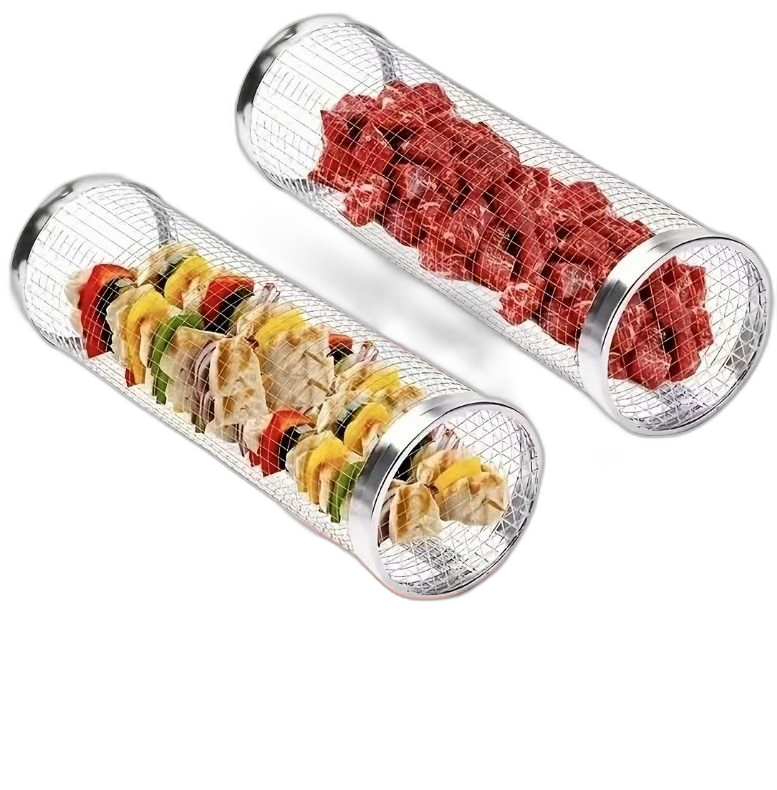 Heat Resistant Stainless Steel Rolling BBQ Grill Basket 9 x 30cm