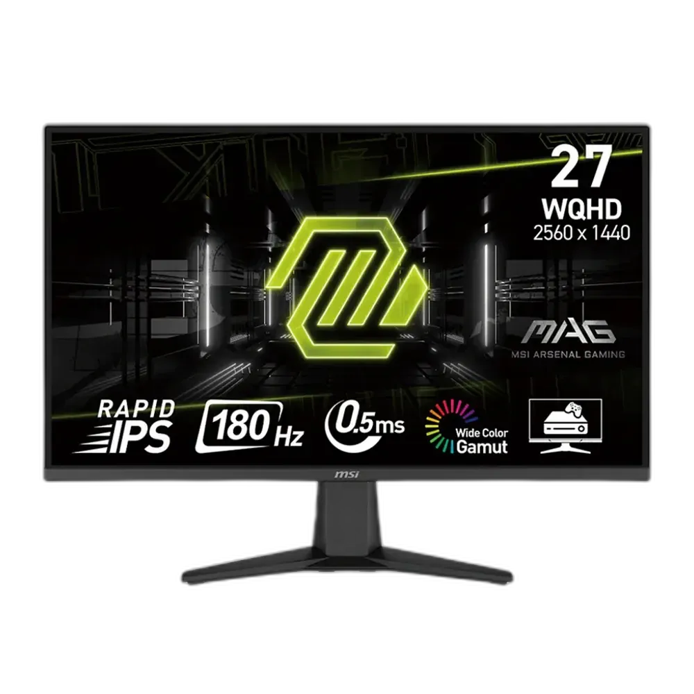 شاشة ألعاب MSI MAG 275QF مقاس 27 بوصة بدقة 2K WQHD بتقنية Rapid IPS، معدل تحديث 180 هرتز، زمن استجابة 0.5 مللي ثانية، نطاق ألوان واسع، تدعم HDR، وضع وحدة التحكم