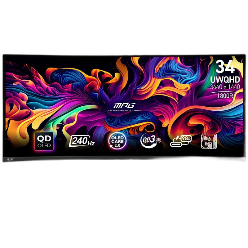 MSI MPG 341CQPX 34" UWQHD QD-OLED, 240Hz, 0.03ms, HDMI 2.1 AMD FreeSync Premium Pro Gaming Monitor
