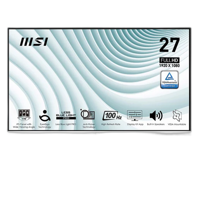 MSI PRO 27" 1920 x 1080 (FHD), 100 Hz, 1 ms, IPS, Anti-Glare, Built-in Speakers