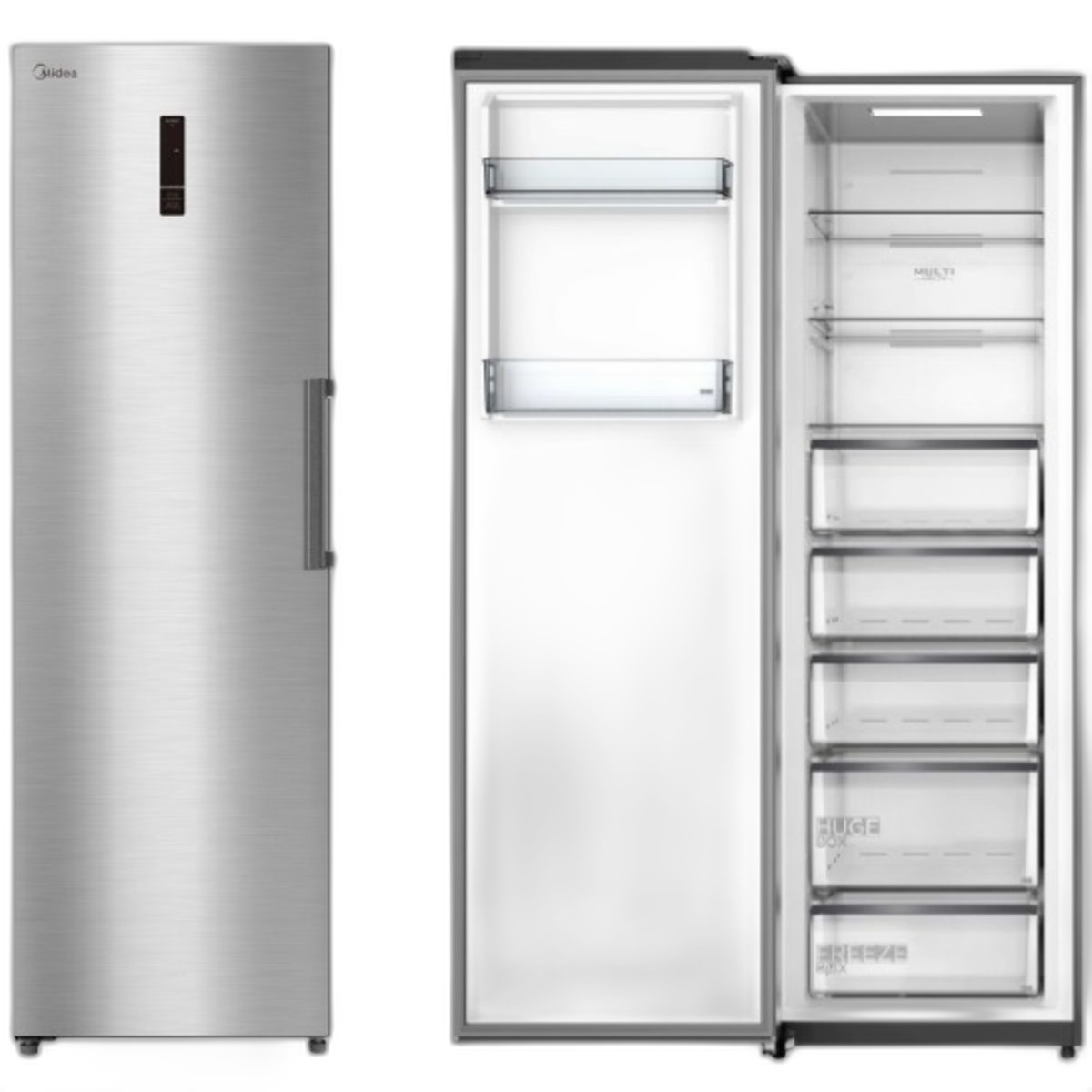 Midea Upright Freezer Refrigerator 385 Liters 13.6 CFT, Bru Steel - MDRU385FEE46AE