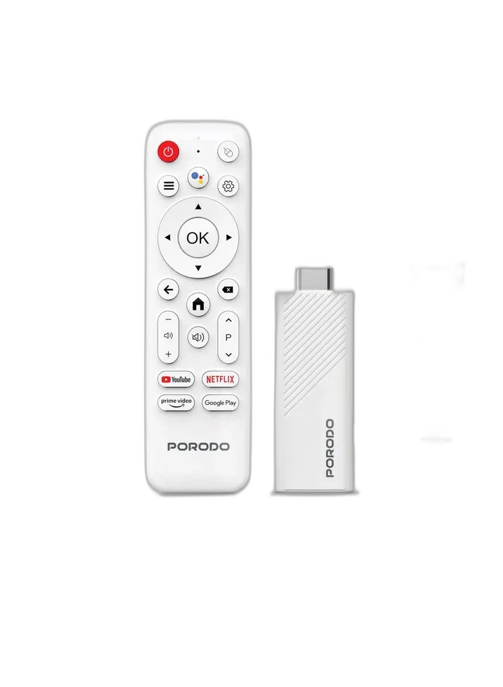جهاز تلفزيون Porodo 4k Android Smart Streaming مع مساعد جوجل والتحكم الصوتي