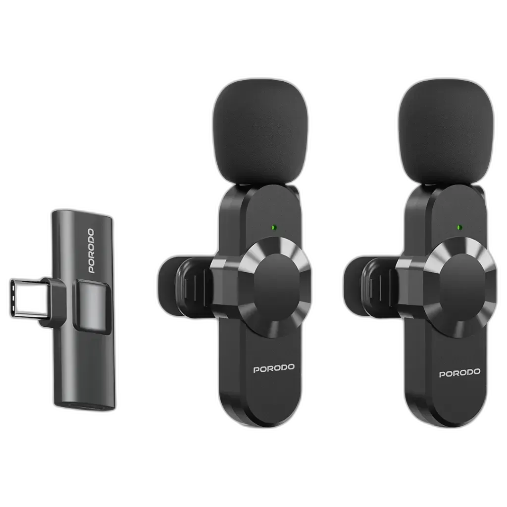 ميكروفون Porodo Audix Pro Lavalier مزدوج من النوع C و Lightning