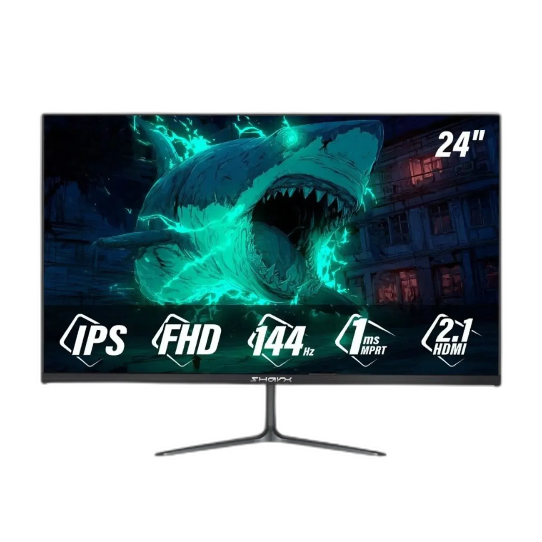 شاشة ألعاب Sharx Bite B24F144I مقاس 24 بوصة، لوحة IPS، دقة FHD، معدل تحديث 144 هرتز، زمن استجابة 1 مللي ثانية، منفذ HDMI 2.1، مكبر صوت 2 واط، حامل ثابت