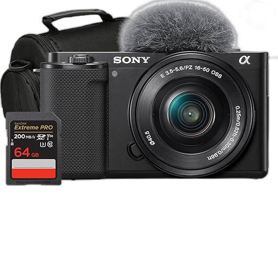 Sony ZV-E10 Mirrorless Camera with 16-50mm Lens & Filter Kit (Black) Bundle