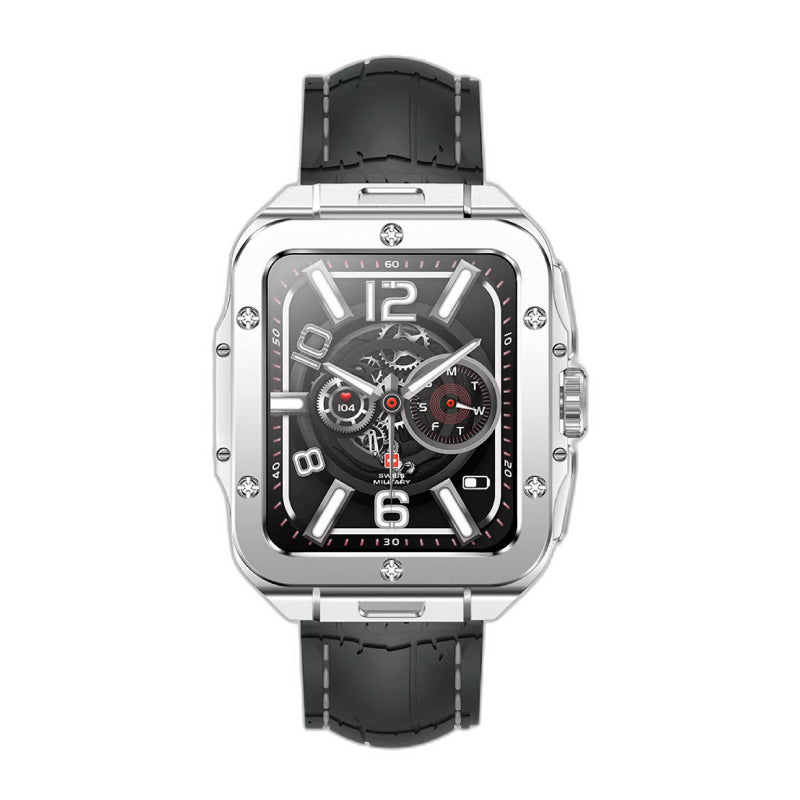 Swiss Military Smart Watch With Silver Frame and Grey Silicon Strap