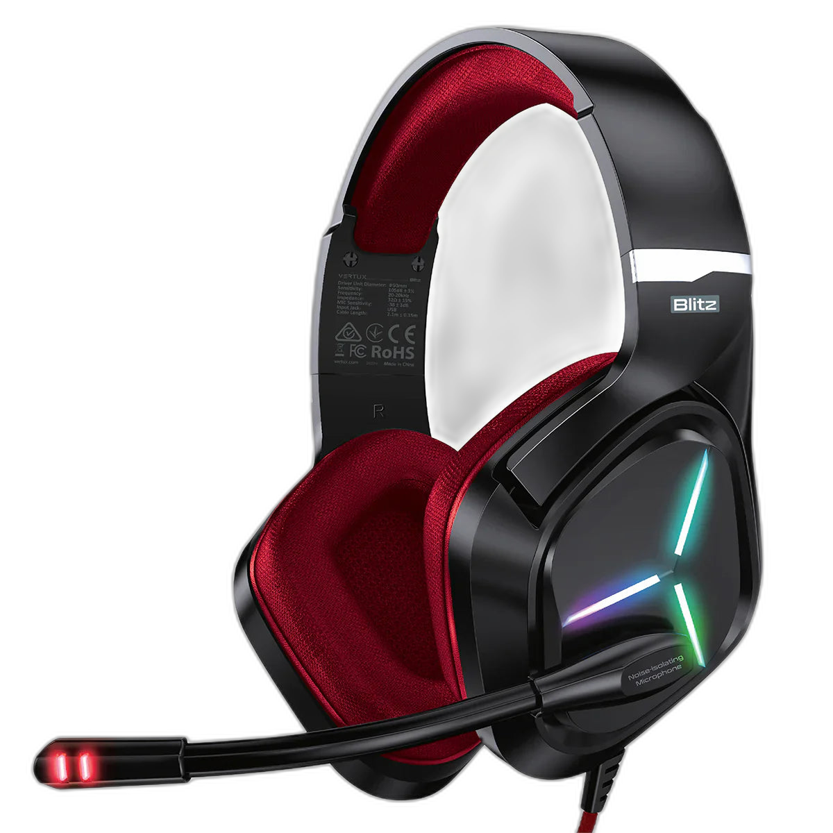 Vertux 7.1 Surround Sound Gaming Headset with Mic - Red - TJRABHC