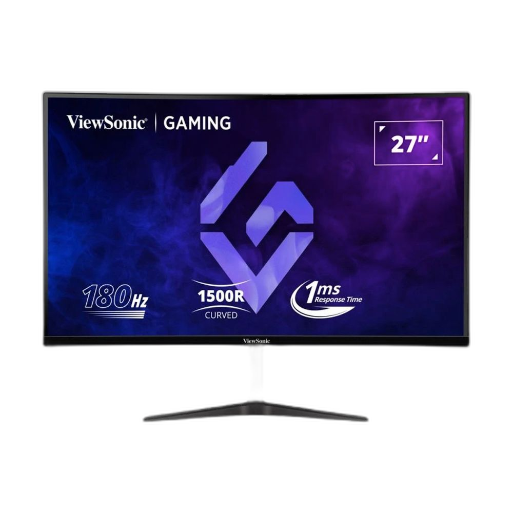 شاشة فيوسونيك VX2718-PC-MHD، شاشة ألعاب منحنية VA، مقاس 27 بوصة، دقة FHD 1080 بكسل، زمن استجابة 1 مللي ثانية، معدل تحديث 180 هرتز، مع تقنية FreeSync Premium.
